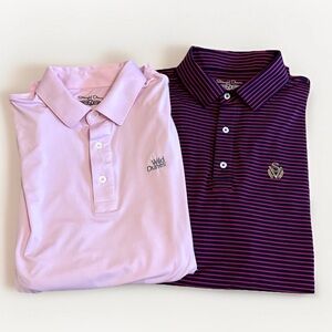 Straight Down Men’s Golf Polo Bundle L – Sage Valley Stripe & Wild Dunes Pink